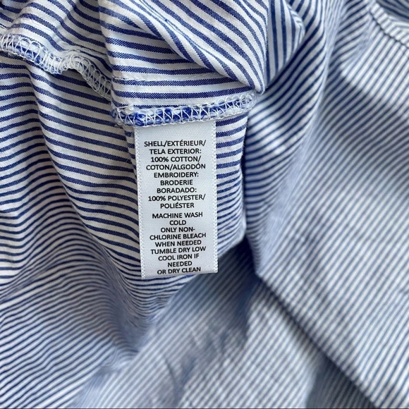 LOFT Blue & Pink Striped Off Shoulder Top Bell Sleeves - Picture 7 of 7